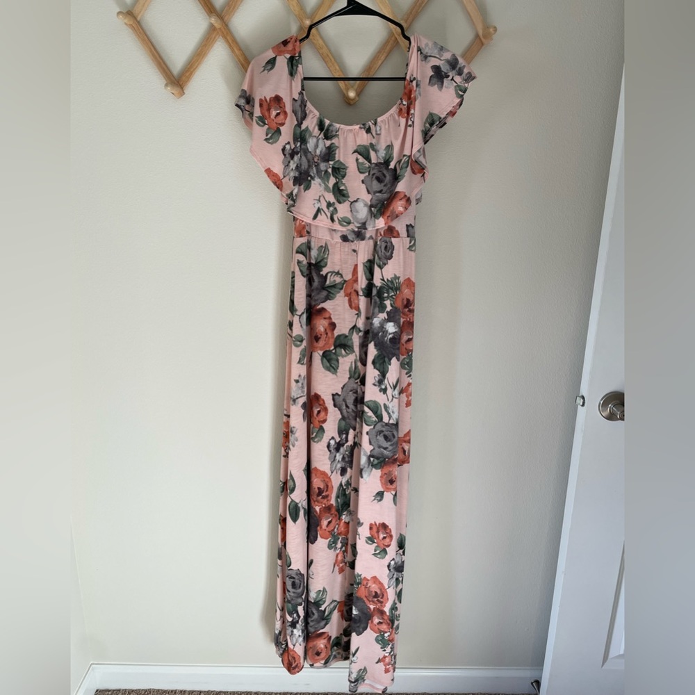 Pink Blush off the shoulder maxi dress